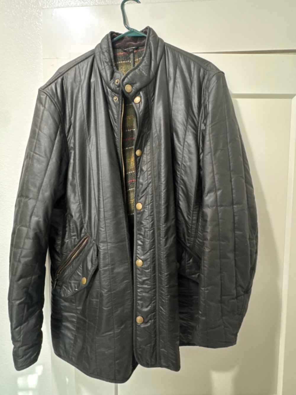 Barbour Jacket Green XL Edderton Wax Cotton Tartan Lining Country